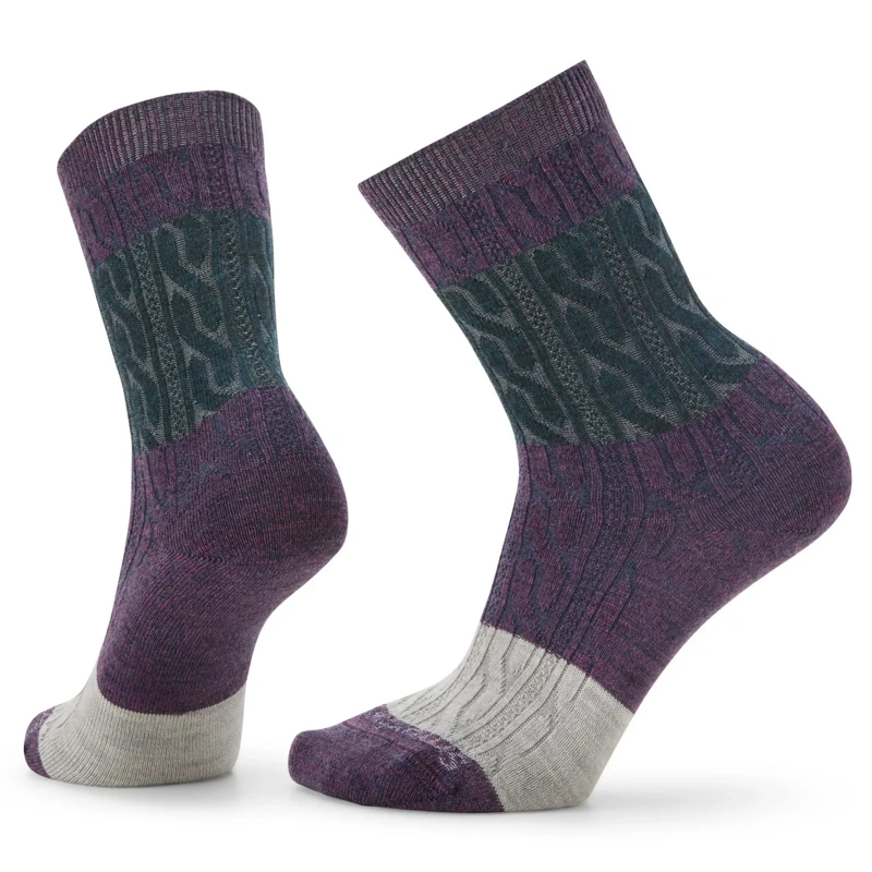 SMARTWOOL WOMENS' EVERYDAY COLOR BLOCK CABLE CREW SOCKS 1 SMARTWOOL WOMENS' EVERYDAY COLOR BLOCK CABLE CREW SOCKS