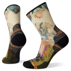 SMARTWOOL WOMEN'S HIKE LIGHT CUSHION MOUNTAIN PRINT CREW SOCKS